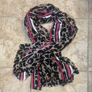 Leopard Print Scarf with Pink and Brown Accents